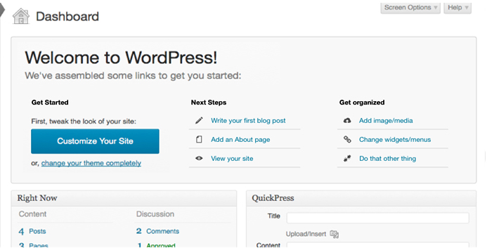 Quick Look at WordPress Dashboard 