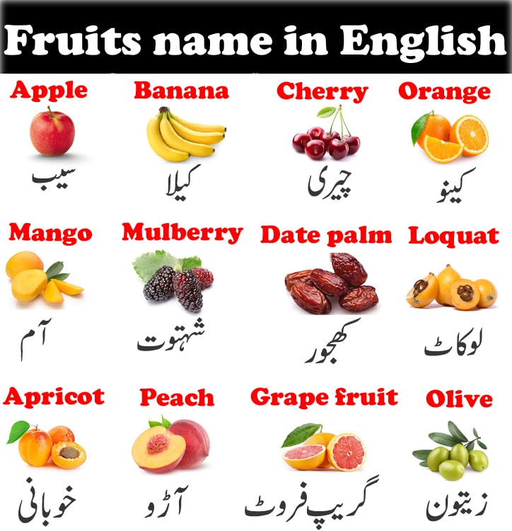 Fruits name in English and Urdu with picture PDF
