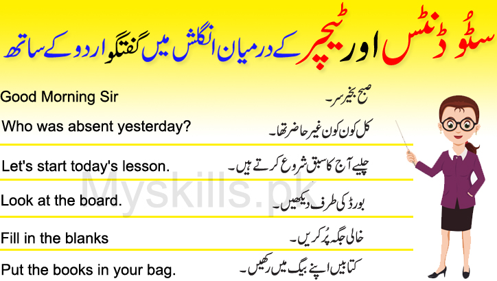 Daily Use English Sentences in Classroom Teacher and Student with Urdu Translation